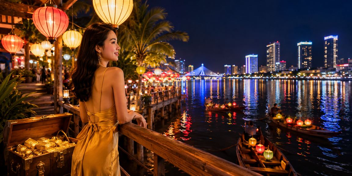 Người dùng Đà Nẵng dạo chợ đêm và kiểm tra khuyến mãi xổ số trực tuyến tại 350z trên điện thoại